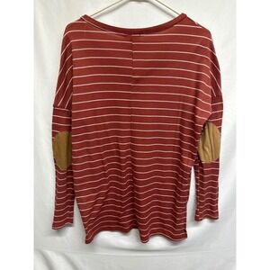 White Birch Striped Long Sleeve Top Elbow Patch V Neck Women's Medium